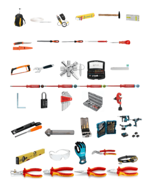Assortiment d'outils d'électriciens - Monteurs - avec Kit machines Makita et Testeur universel ANALYST-1000