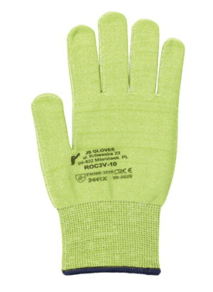 Gants de protection anti-coupures JS ROC3 en maille de polyester renforcée de fibres de verre.