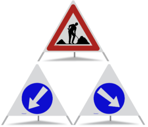Signal pliable TRIOPAN 90 (R2) avec étui - Travaux et flèche indicateur gauche et droite