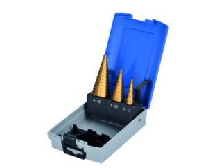 Jeu de mèches à plusieurs étages HSS, revêtu TIN - 3 pièces (étages - conique)